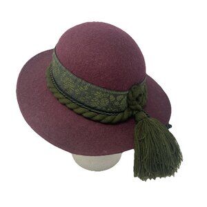 Womens Bavarian Alpine Tyrolean Wool Hat Hand Made in Italy F. Rizzolli Burgundy